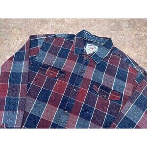 Thread & Cloth Men's Long Sleeve Button Up Textured Red/Blue Plaid Shirt - Large